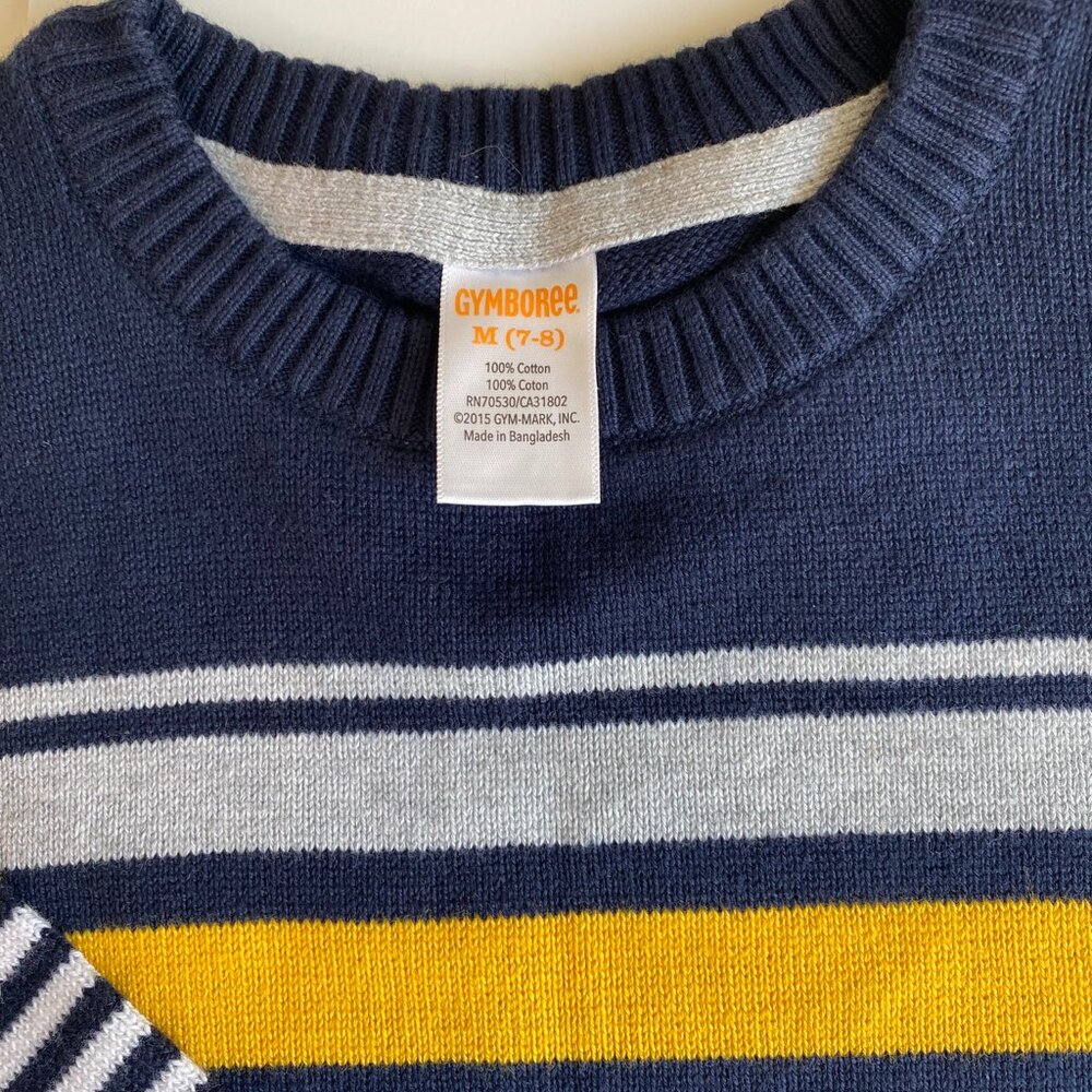 3/$15 | Gymboree Boys Striped Knit Sweater Like New Medium Yellow Navy Gray - Picture 3 of 3